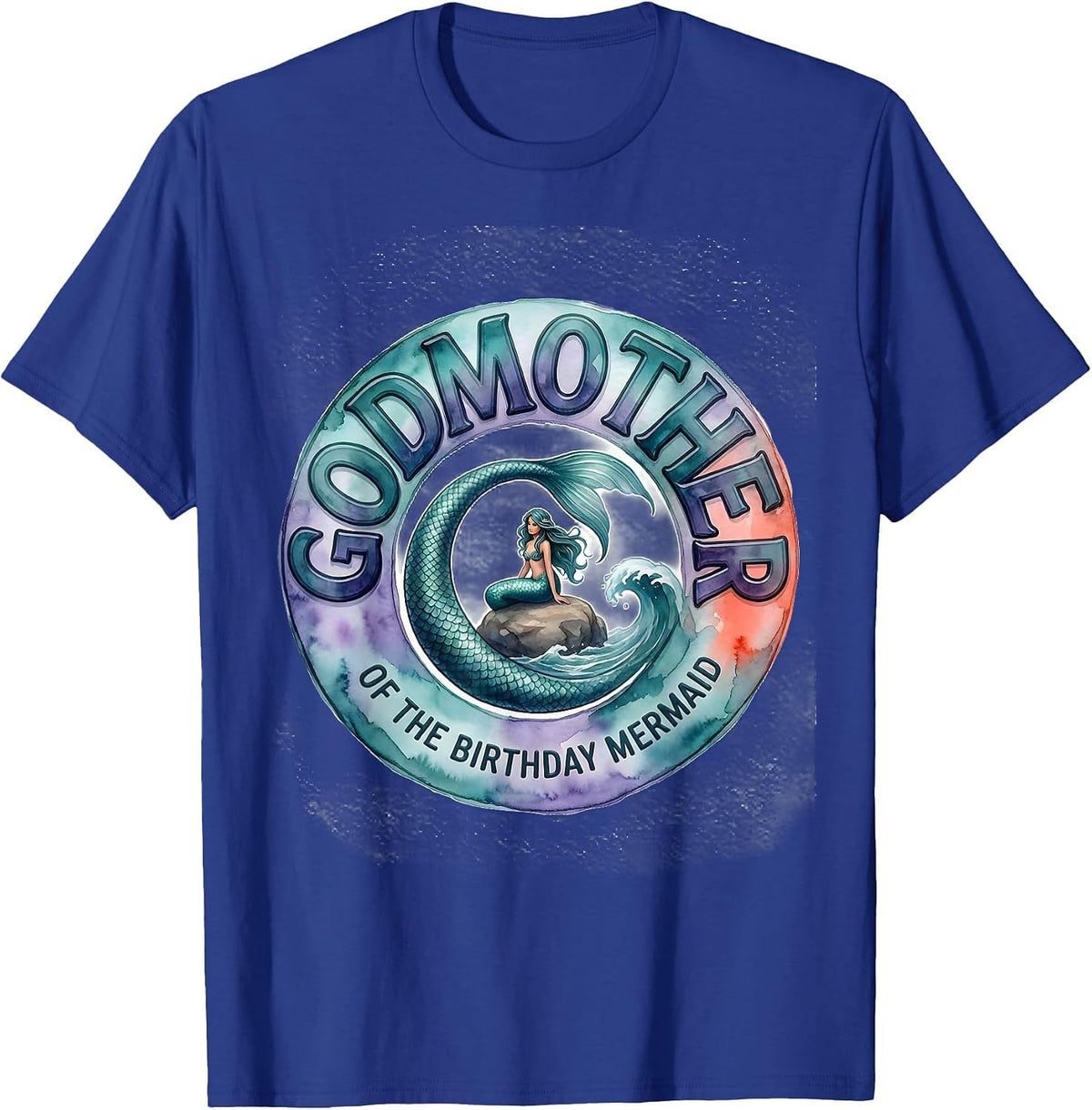 Godmother Of The Birthday Mermaid Vintage Nautical Family T-Shirt - Royal Blue
