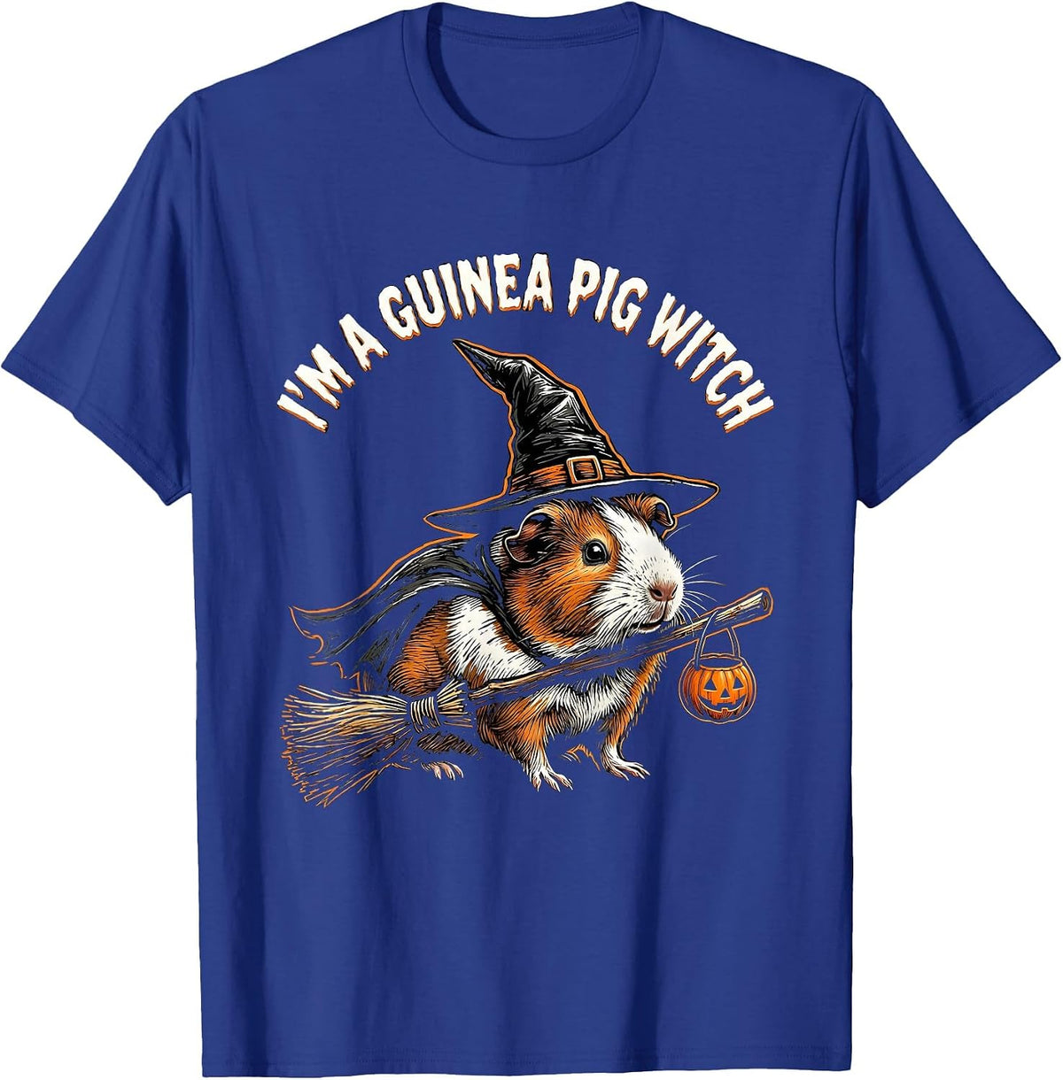 I'm A Guinea Pig Witch Woodcut Engraving Halloween Animal T-Shirt - Royal Blue