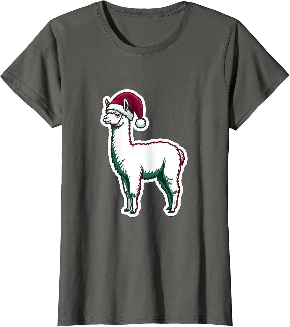 Women's Compact Llama Sticker Christmas Novelty Gift T-Shirt - Asphalt Grey