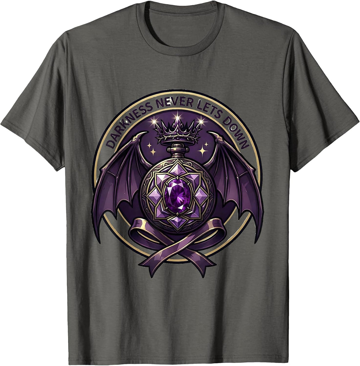 Darkness Never Lets Down Gothic Design T-Shirt - Asphalt Grey