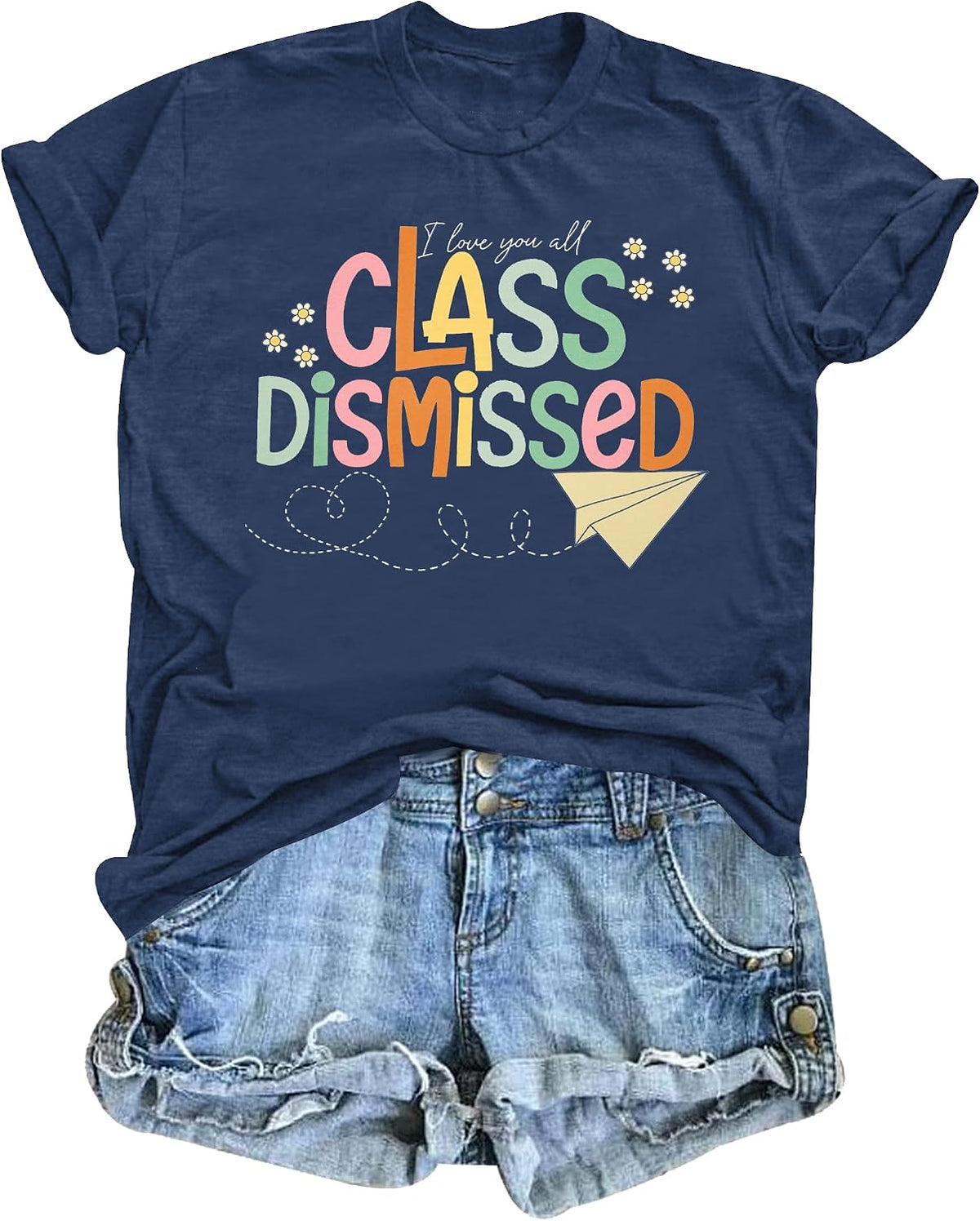 UNIQUEONE Last Day of School Teacher Shirt: Women I Love You All Class Dismissed Shirts School Graduation Tee - Blue