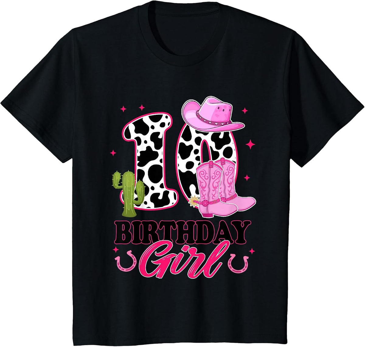 10th Birthday Girl Rodeo Western 10 Year Old Cowgirl T-Shirt - Black