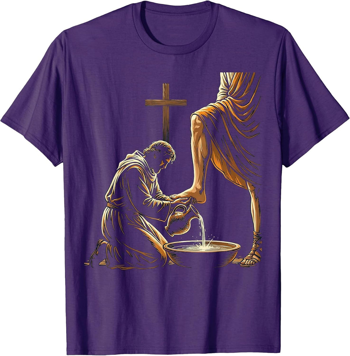 Men's Jesus Kneeling Washing Soldier's Feet Graphic T-Shirt - Purple