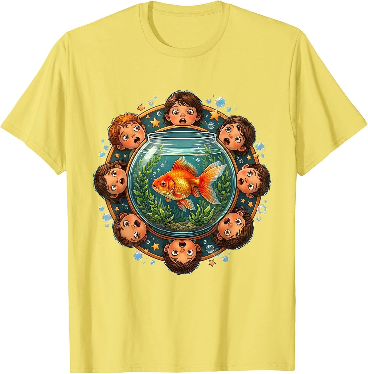 Men's Preschool Teacher Fishbowl Curious Kids Graphic T-Shirt - Lemon Yellow