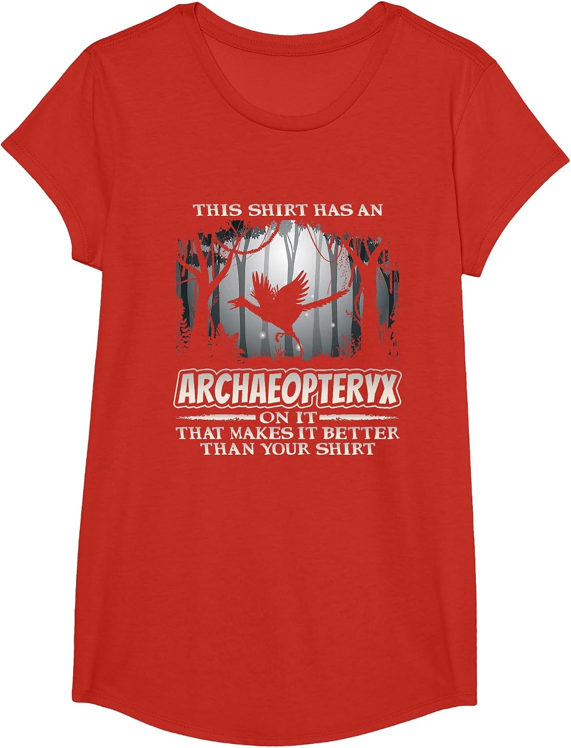 Archaeopteryx Dinosaur Funny Jurassic Period Dino Lover T-Shirt - Girls Red