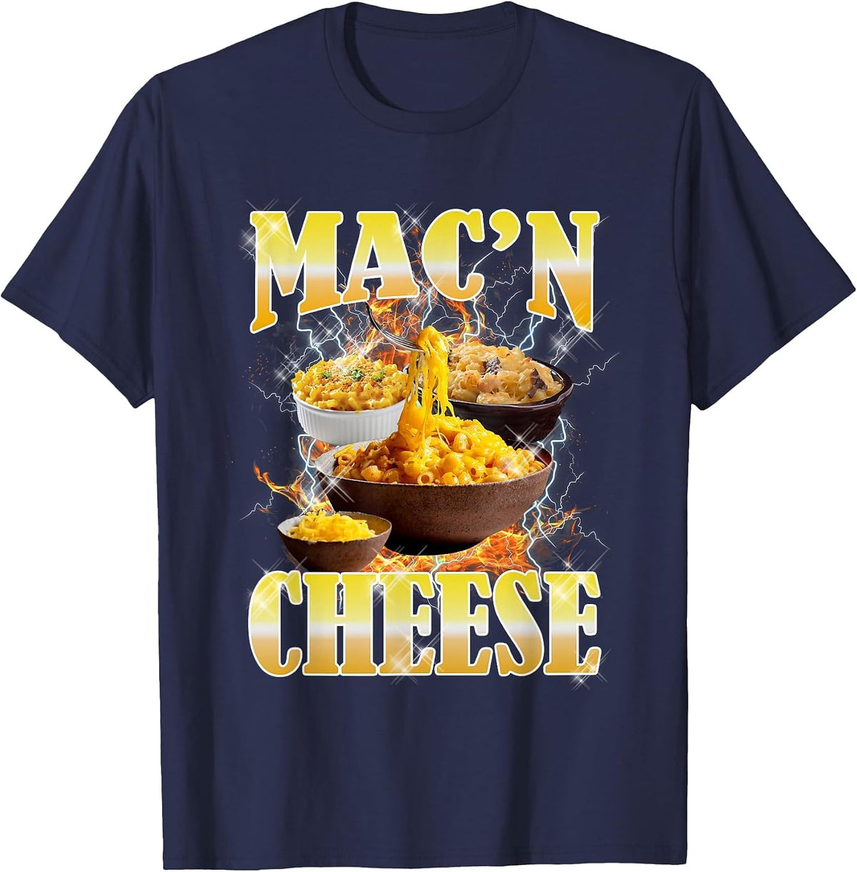 Thanksgiving Mac 'N Cheese Bootleg 90's Rap Rock Funny T-Shirt - Navy Blue