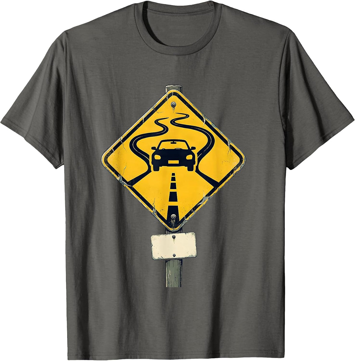 Men's Classic Warning Diamond Burnout Car Humor Car Guy T-Shirt - Asphalt Grey
