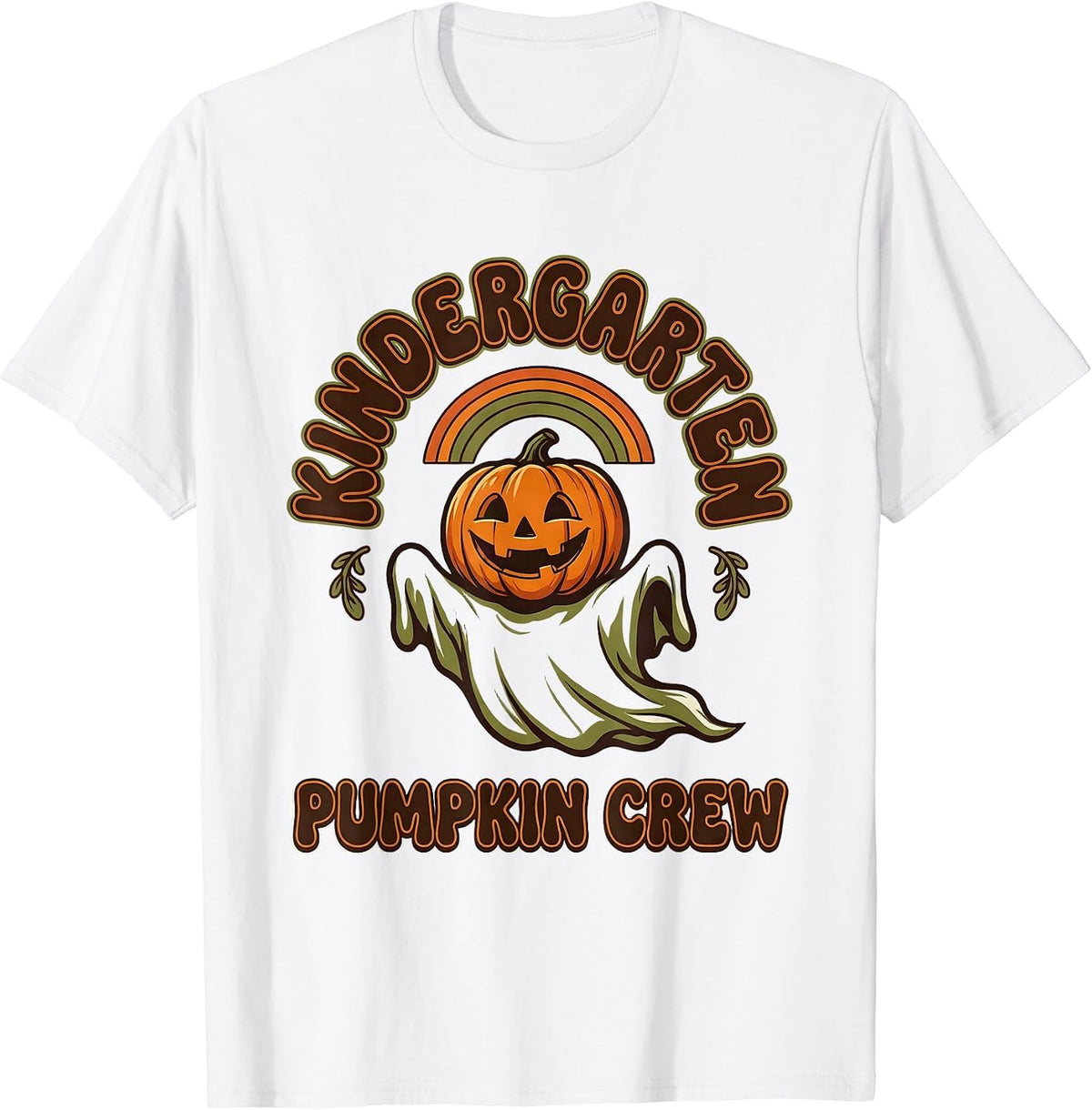 Men's Kindergarten Pumpkin Crew Retro 70s Halloween Teacher T-Shirt - White