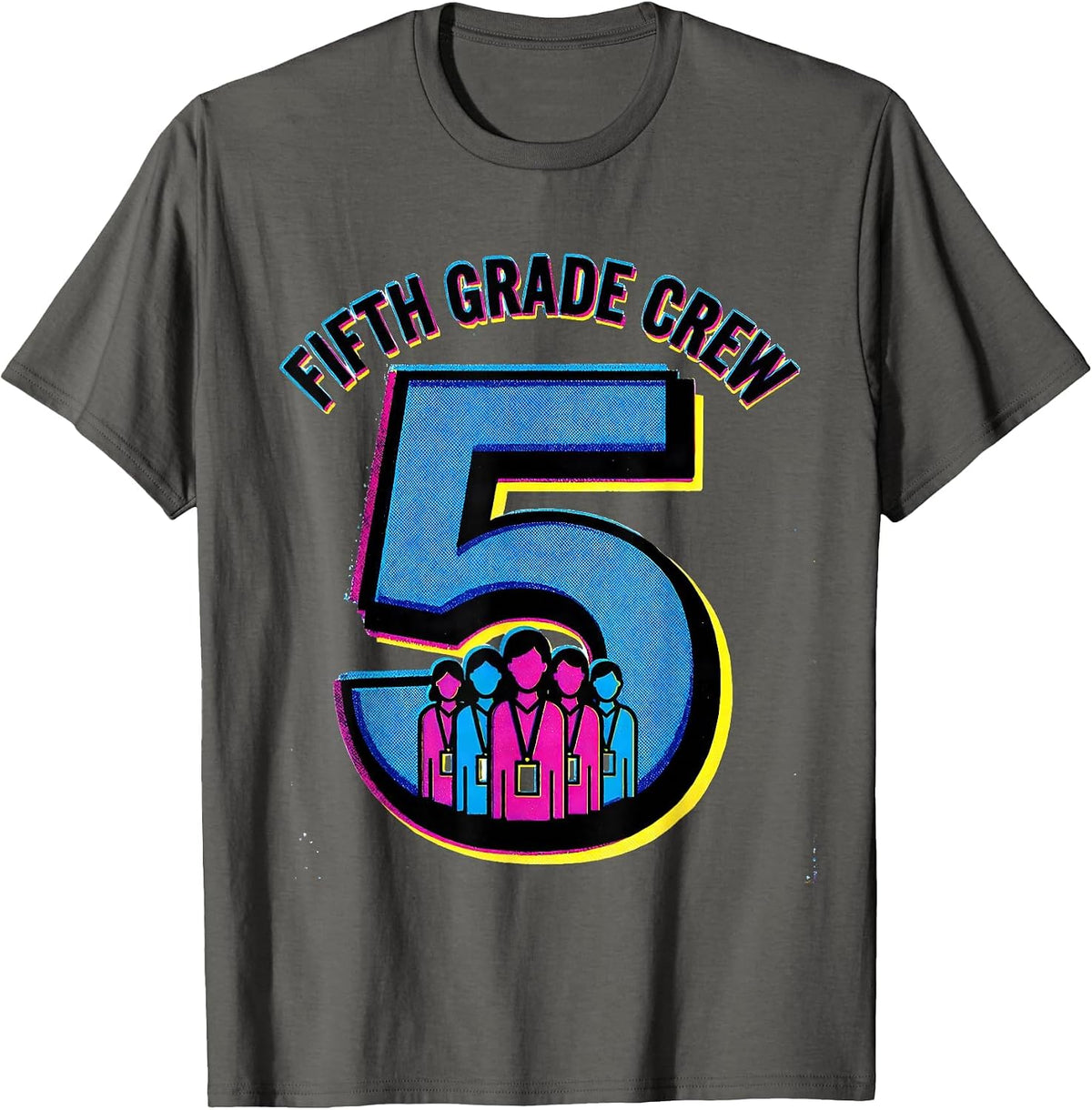 Men's Fifth Grade Crew Risograph Teacher Back To School Gift T-Shirt - Asphalt Grey