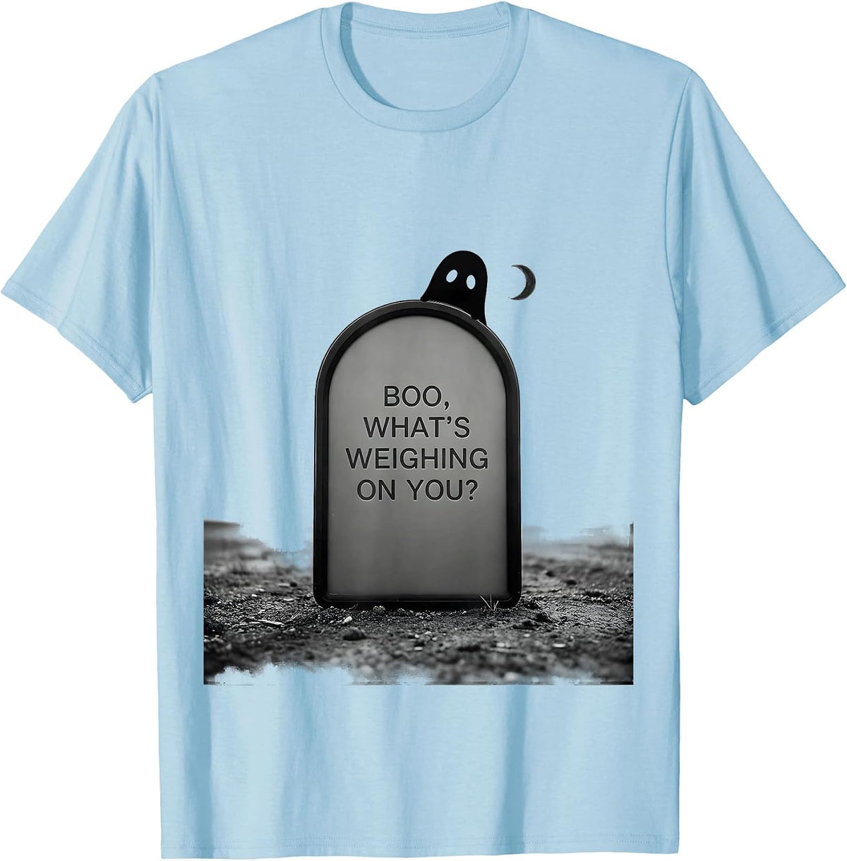 Men's Boo What's Weighing On You Minimalist Ghost Humor Halloween T-Shirt - Baby Blue