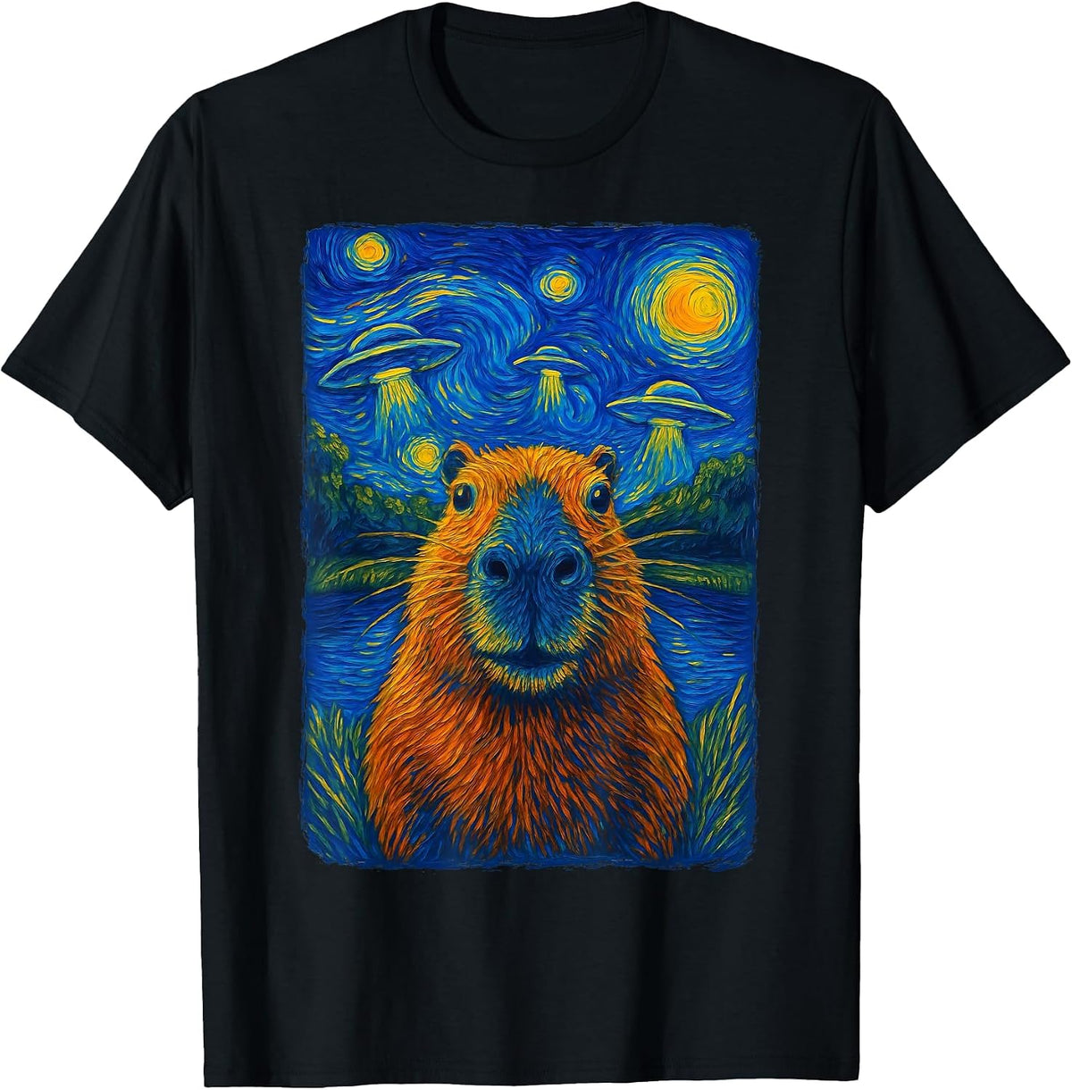 Capybara UFO Selfie Alien T-Shirt - Black