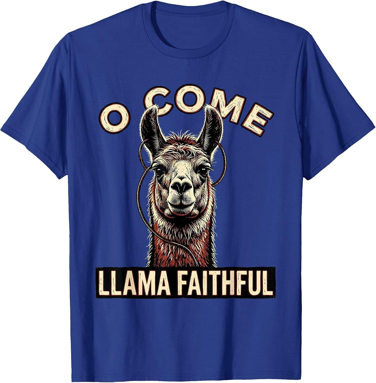 O Come Llama Faithful Funny Christmas Llama Lover Gift T-Shirt - Royal Blue