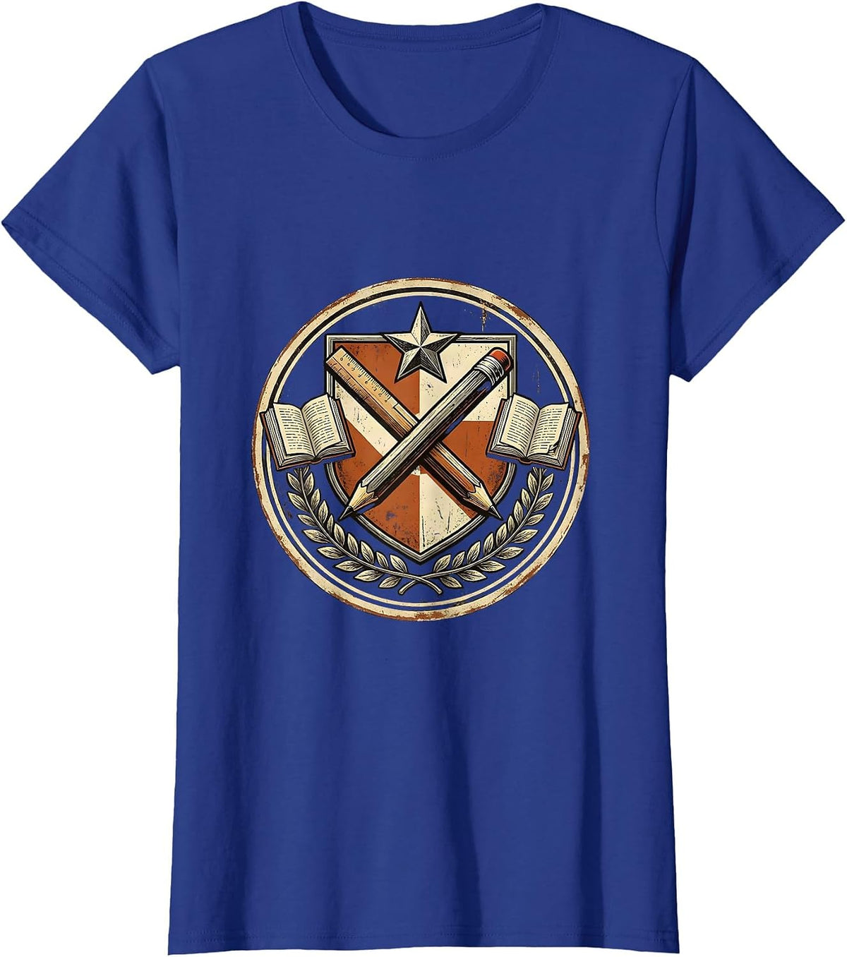 Women's Paraprofessional Pencil and Ruler Crest Design T-Shirt - Royal Blue