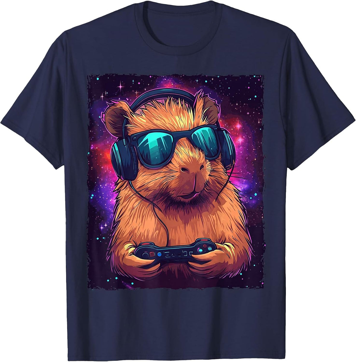 Funny Capybara Video Games T-Shirt - Navy Blue