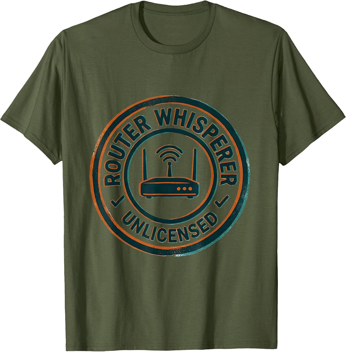 Men's Router Whisperer, Unlicensed Funny IT Tech Support Sysadmin T-Shirt - Olive Green
