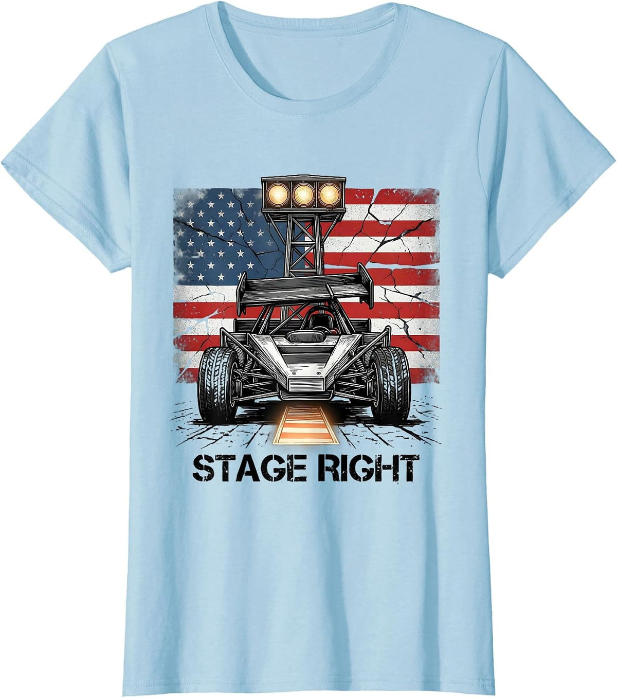 Stage Right Patriotic Sprint Car Racing American Flag RC T-Shirt - Baby Blue