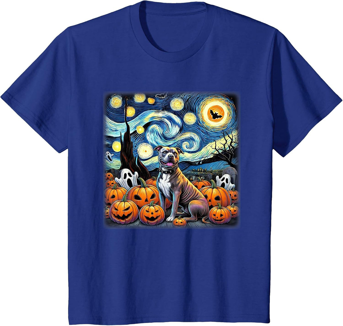 Starry Night Pitbull Halloween T-Shirt - Royal Blue