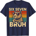 Six Seven Bruh Capybara Retro Vintage Funny 67 Meme Kids T-Shirt - Navy Blue