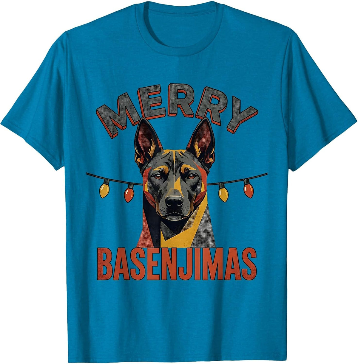 Merry Basenjimas Midcentury Modern Christmas Dog Breed Humor T-Shirt - Sapphire Blue