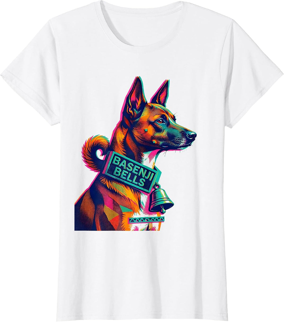 Basenji Bells Risograph Funny Christmas Dog Breed Lover Gift T-Shirt - White