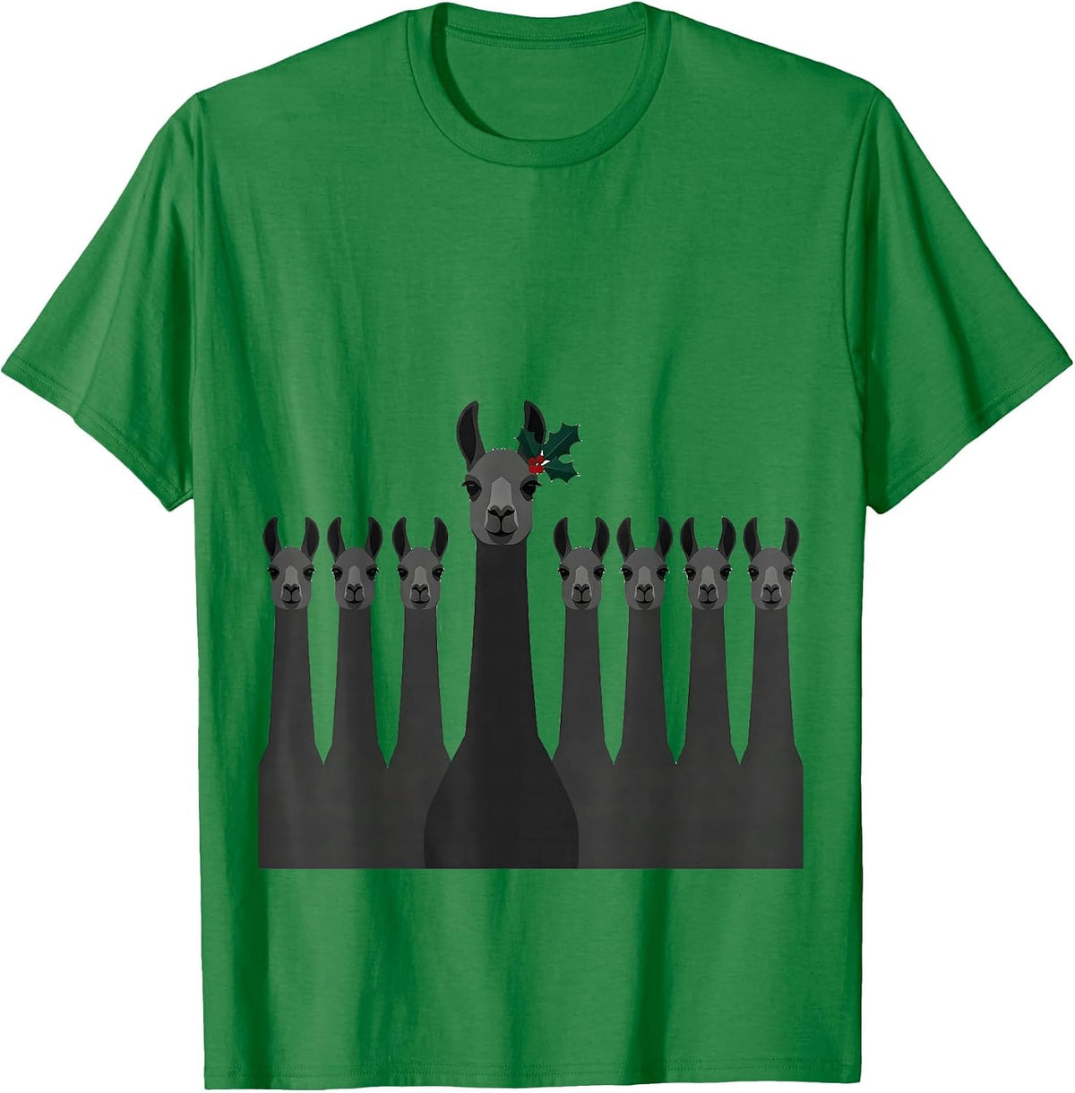 Men's Christmas Llama Alpaca Tiny Holly Sprig Minimalist T-Shirt - Kelly Green