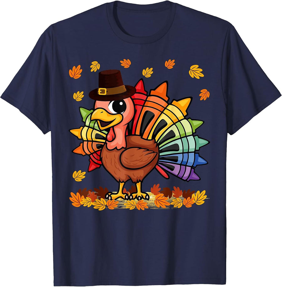 Funny Turkey Thanksgiving Turkey Tee Art Teacher T-Shirt - Navy Blue