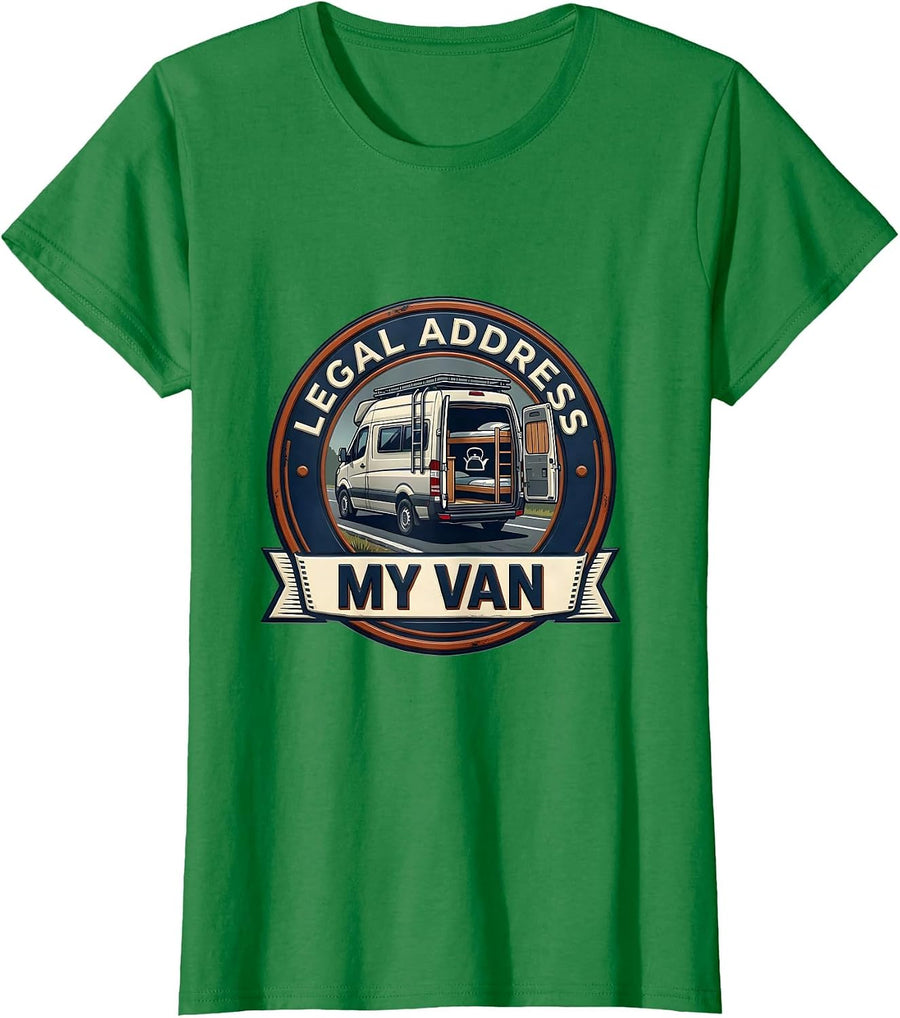 Women's Legal Address My Van Vintage Van Life Nomads Road Trip T-Shirt - Kelly Green
