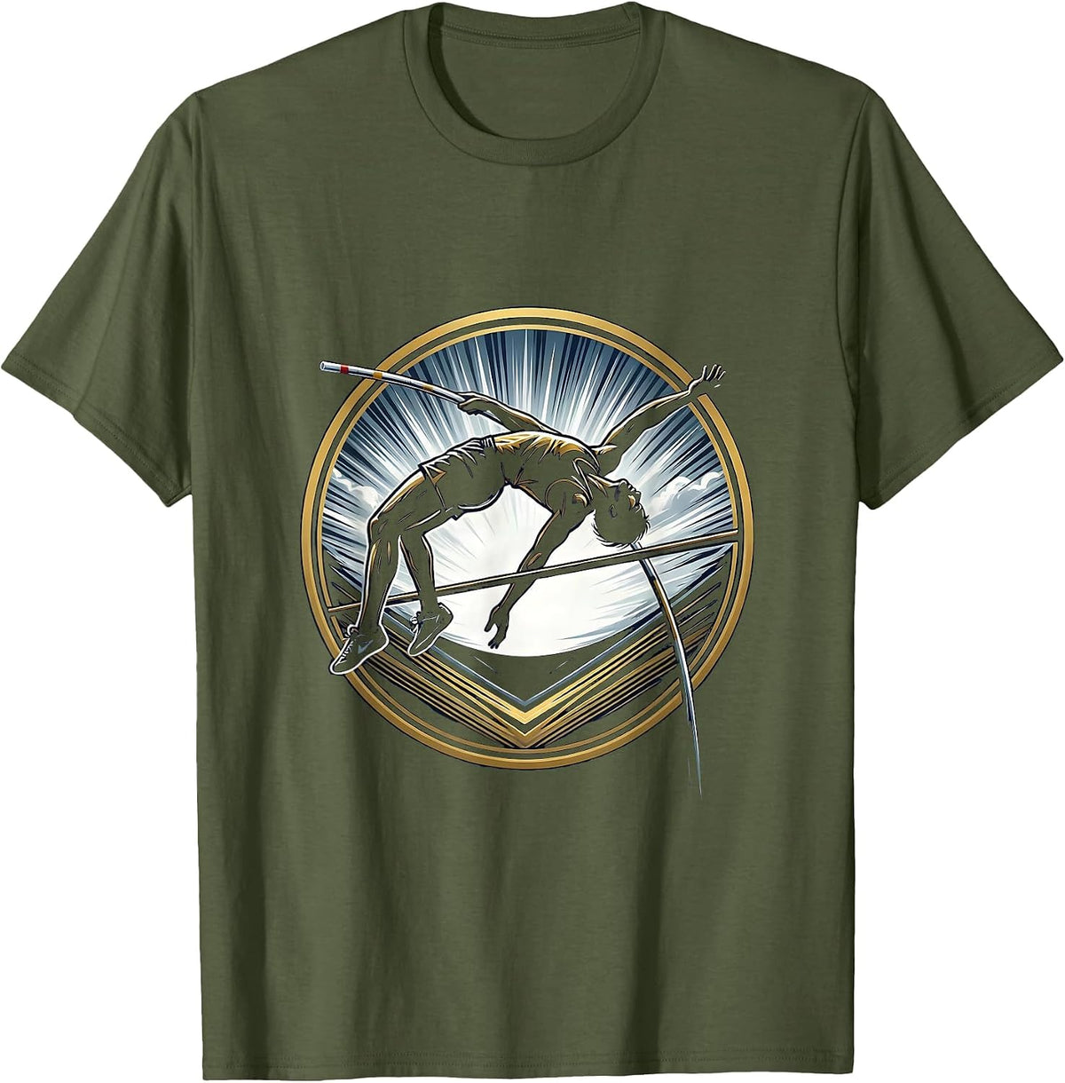 Men's Pole Vaulter Stormy Sky Athletic Graphic T-Shirt - Olive Green