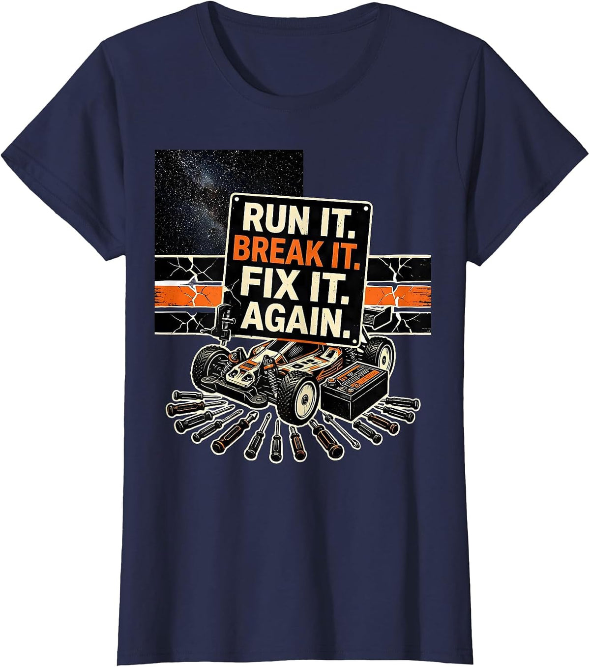 Women's Run It Break It Fix It Again Patriotic RC Car Hobbyist T-Shirt - Navy Blue