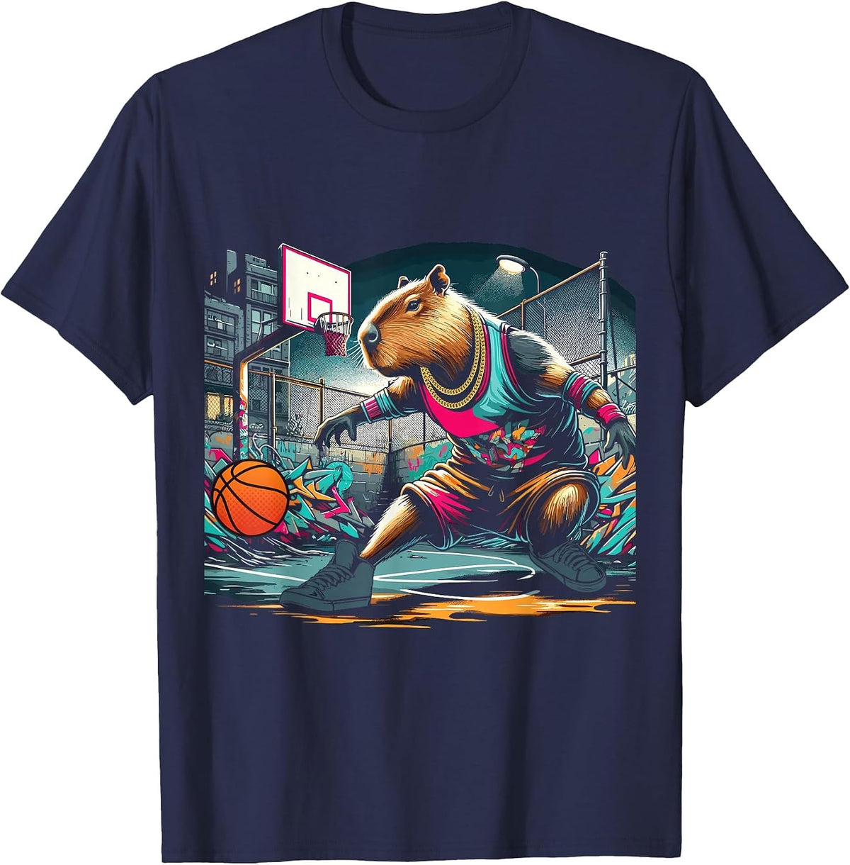 Capybara Basketball T-Shirt - Navy Blue