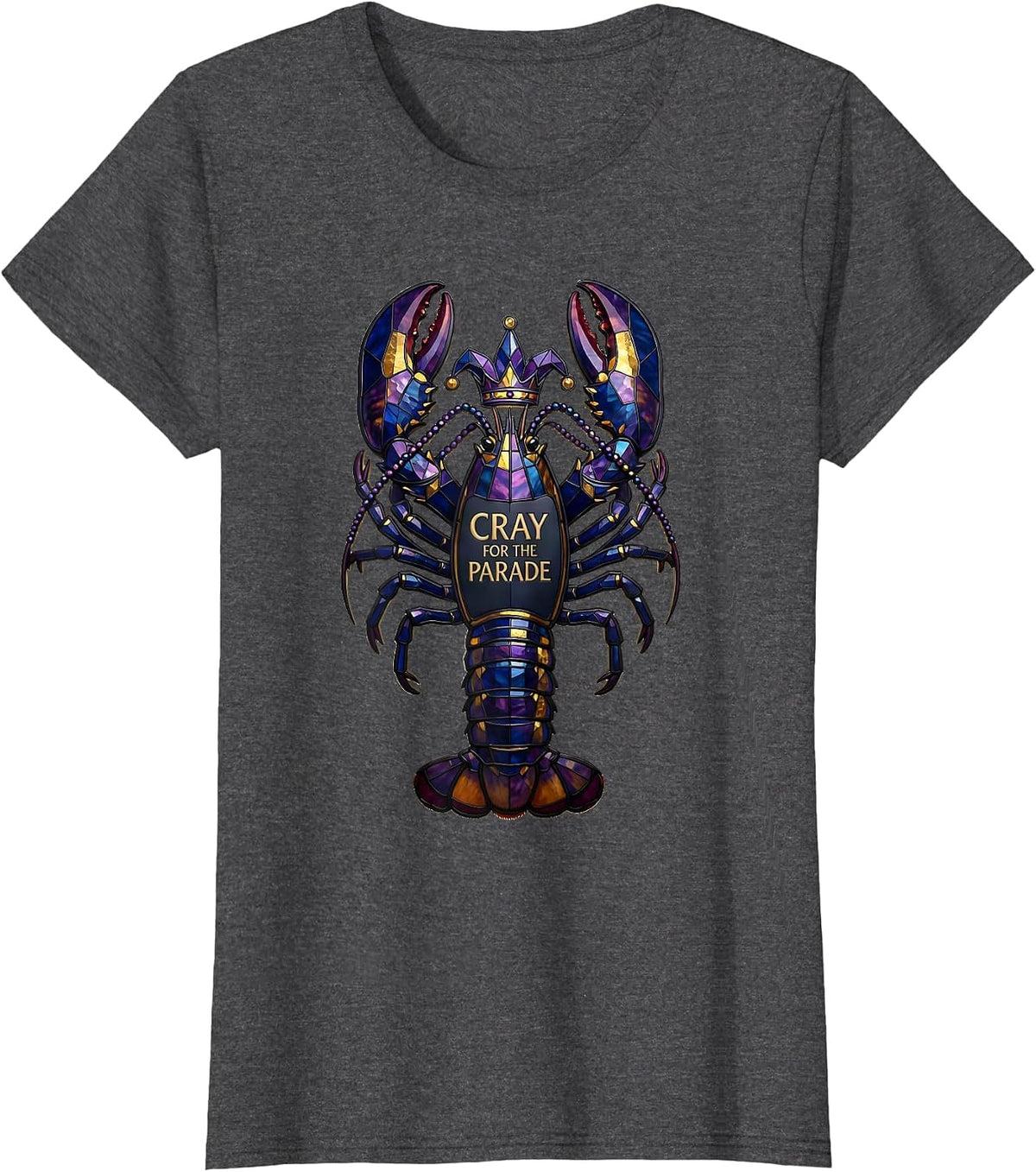 Women's Cray For The Parade Stained Glass Mardi Gras Fat Tuesday T-Shirt - Dark Heather Grey