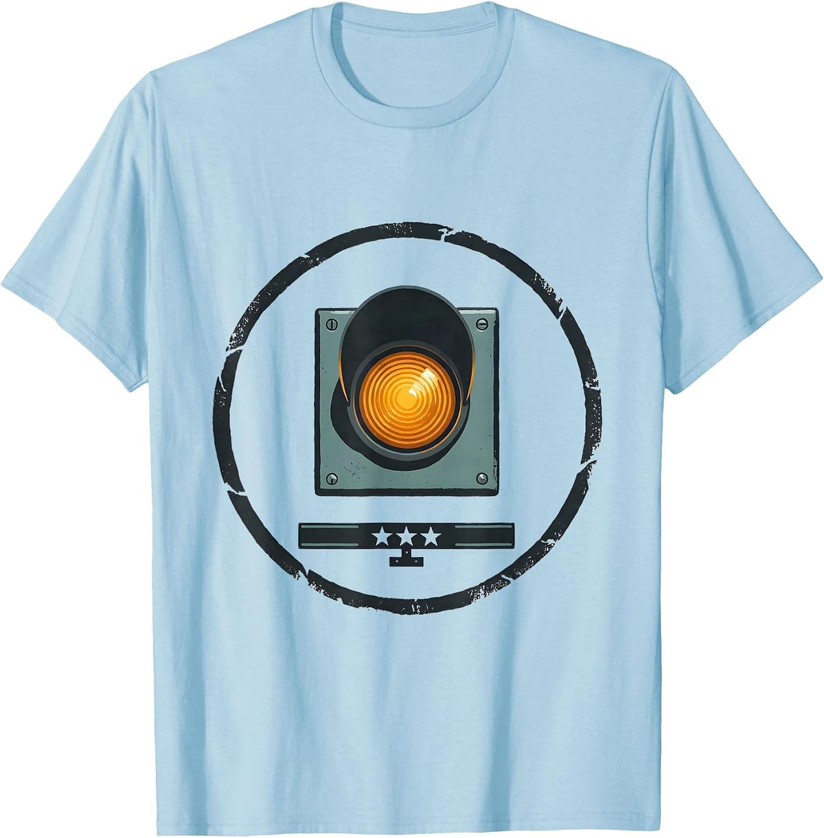 Men's Sealed Badge Train Switch Lamp Editorial Conceptual Gift T-Shirt - Baby Blue