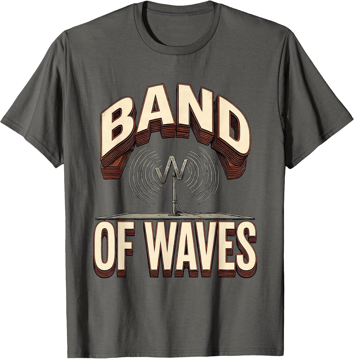 Band Of Waves Wood Type Letterpress Ham Radio Operator Hobby T-Shirt - Asphalt Grey