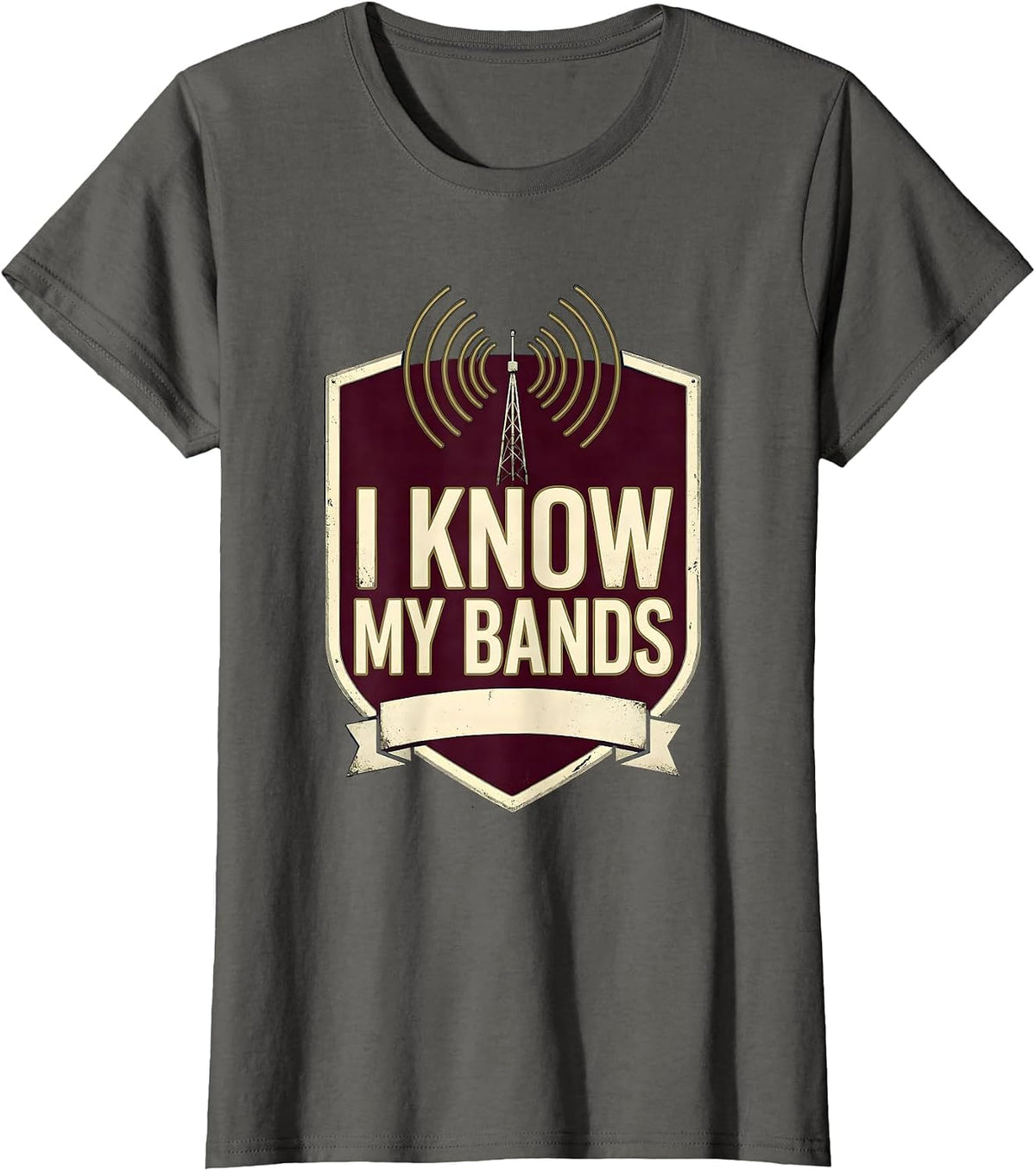 Women's I Know My Bands Ham Radio Operator Hobbyist Pride Emblem T-Shirt - Asphalt Grey