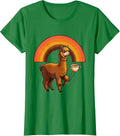 Women's Serene Llama Rainbow Retro 70s Novelty Humor T-Shirt - Kelly Green