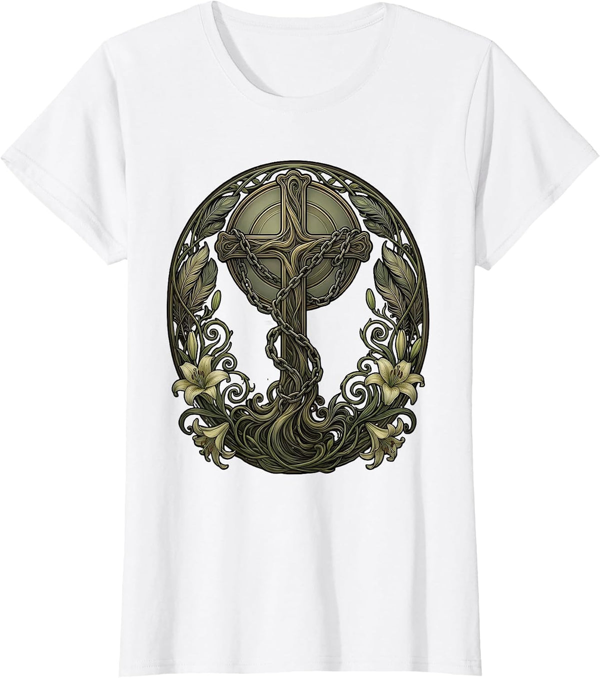 Broken Chains Falling Cross Christian Faith Design T-Shirt - White