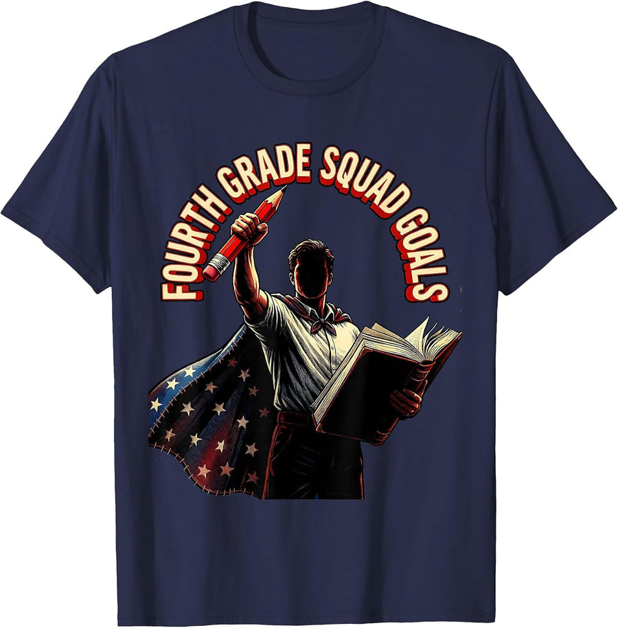 Fourth Grade Squad Goals Teacher Design T-Shirt - Navy Blue