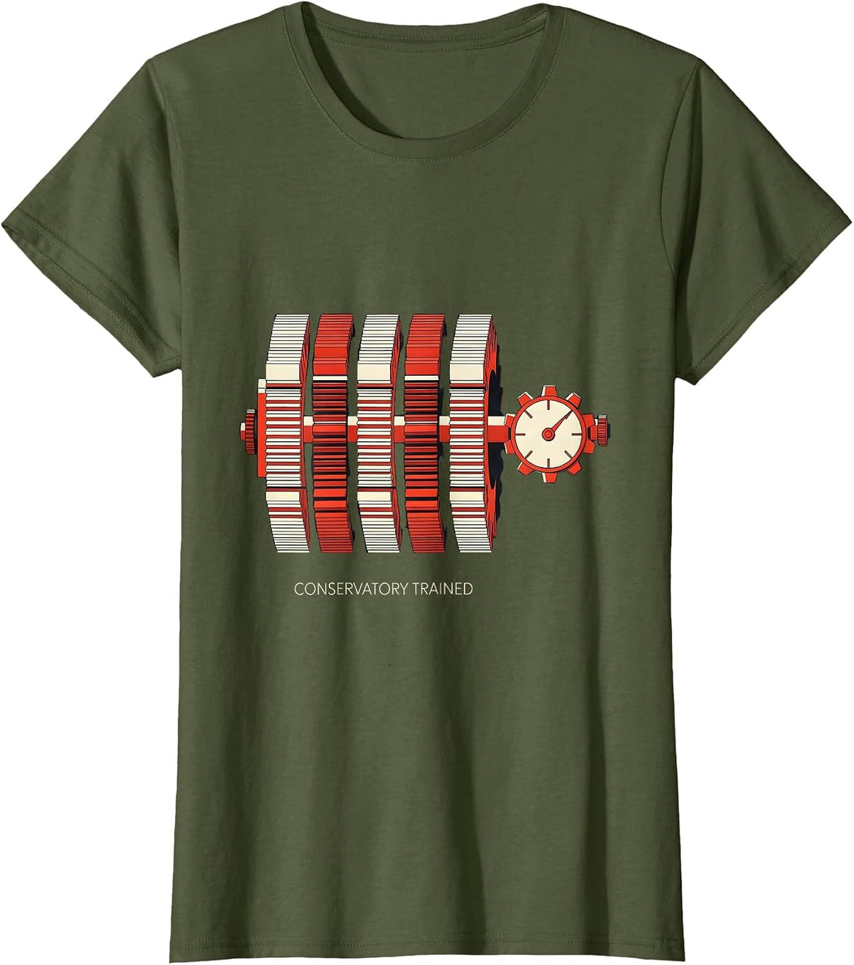 Women's Conservatory Trained Mechanical Analog Calculator Retro Tech T-Shirt - Olive Green