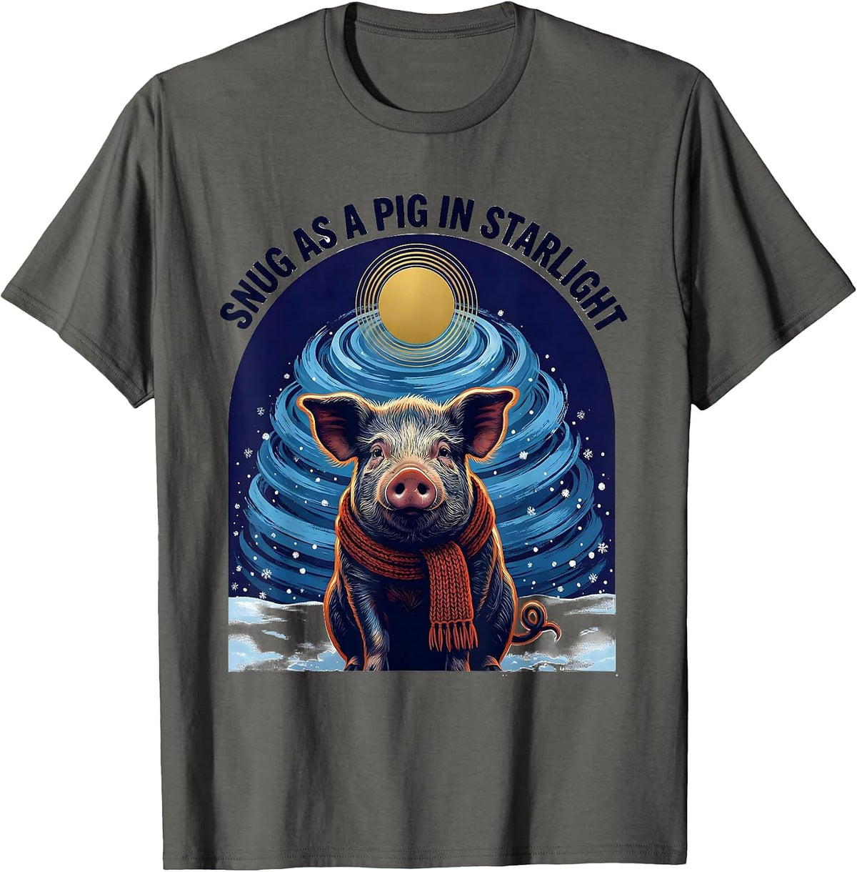 Snug As A Pig In Starlight Whimsical Art Meme Pig Lover Gift T-Shirt - Asphalt Grey