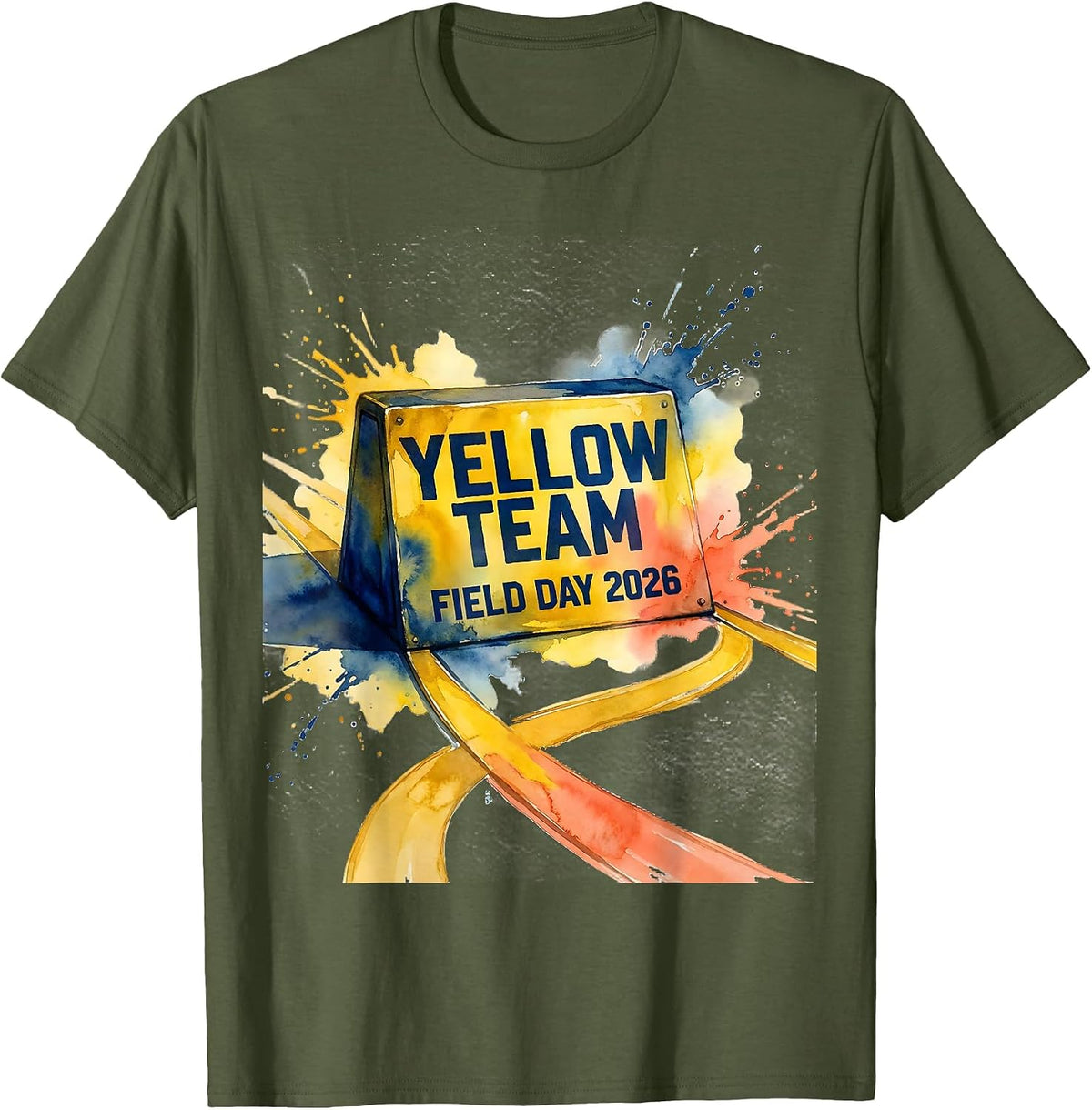Yellow Team Field Day 2026 Watercolor Teacher Kid T-Shirt - Olive Green