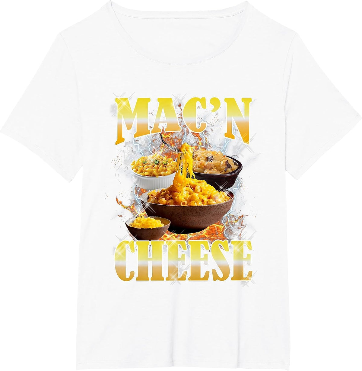 Thanksgiving Mac 'N Cheese Bootleg 90's Rap Rock Funny T-Shirt - White