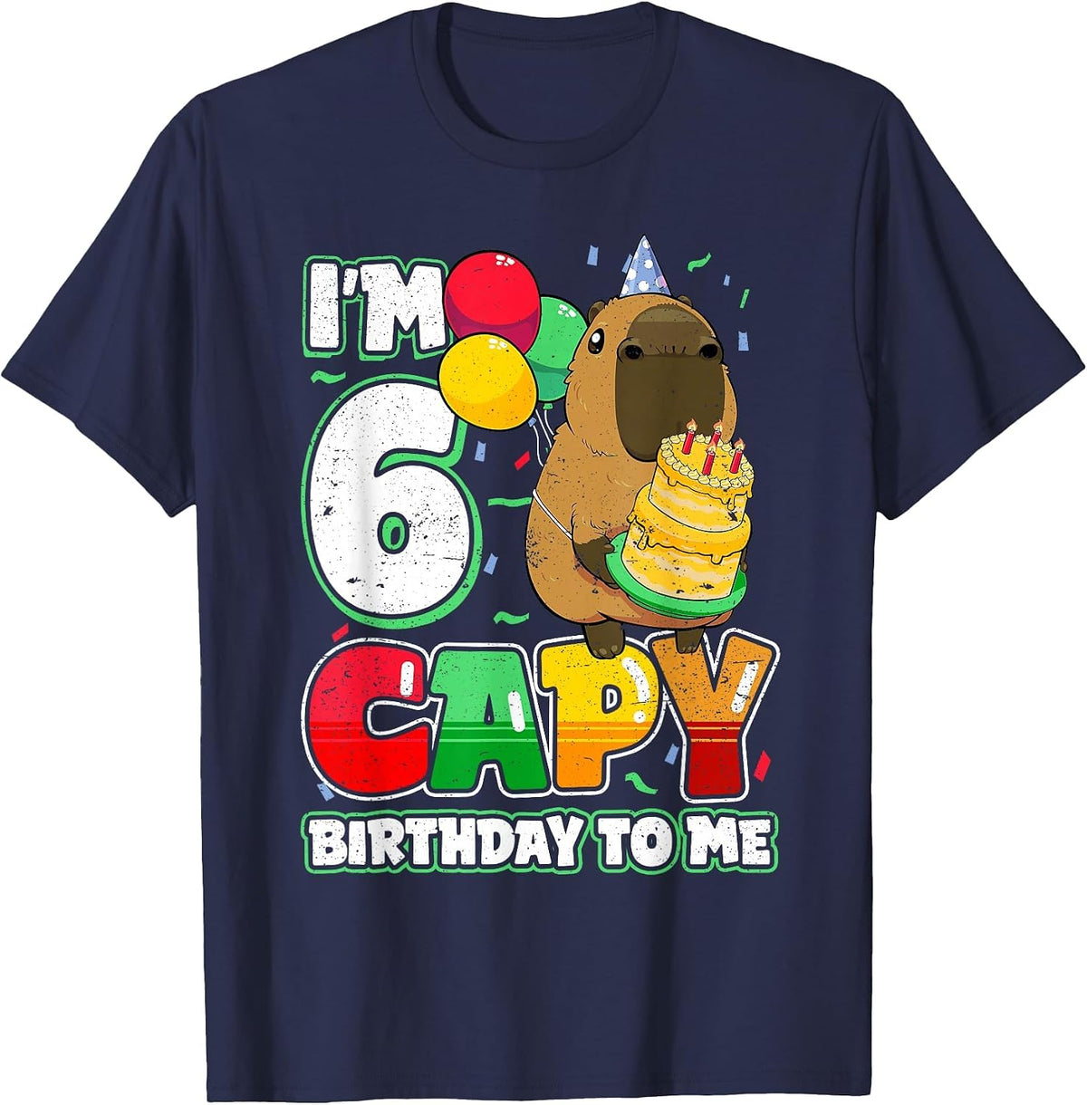6 Years Old Capy Birthday to me 6th Birthday Capybara T-Shirt - Navy Blue