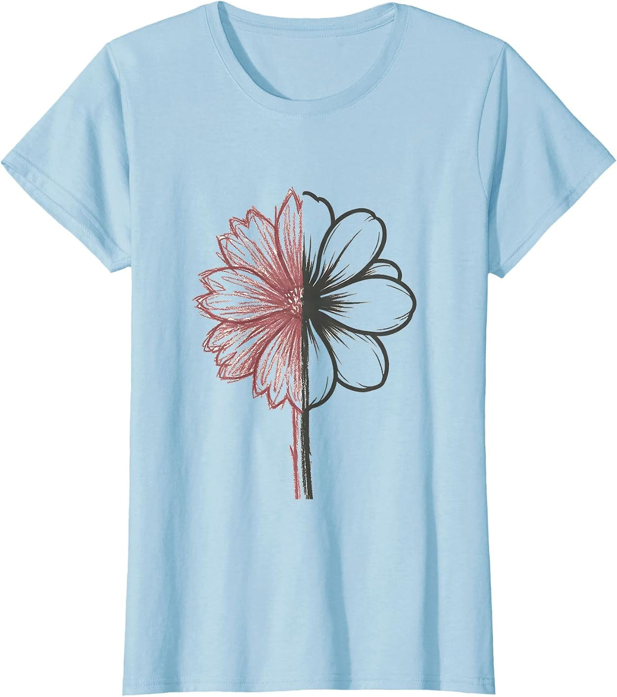 Women's Paraprofessional Crayon Blooming Into Flower Art T-Shirt - Baby Blue