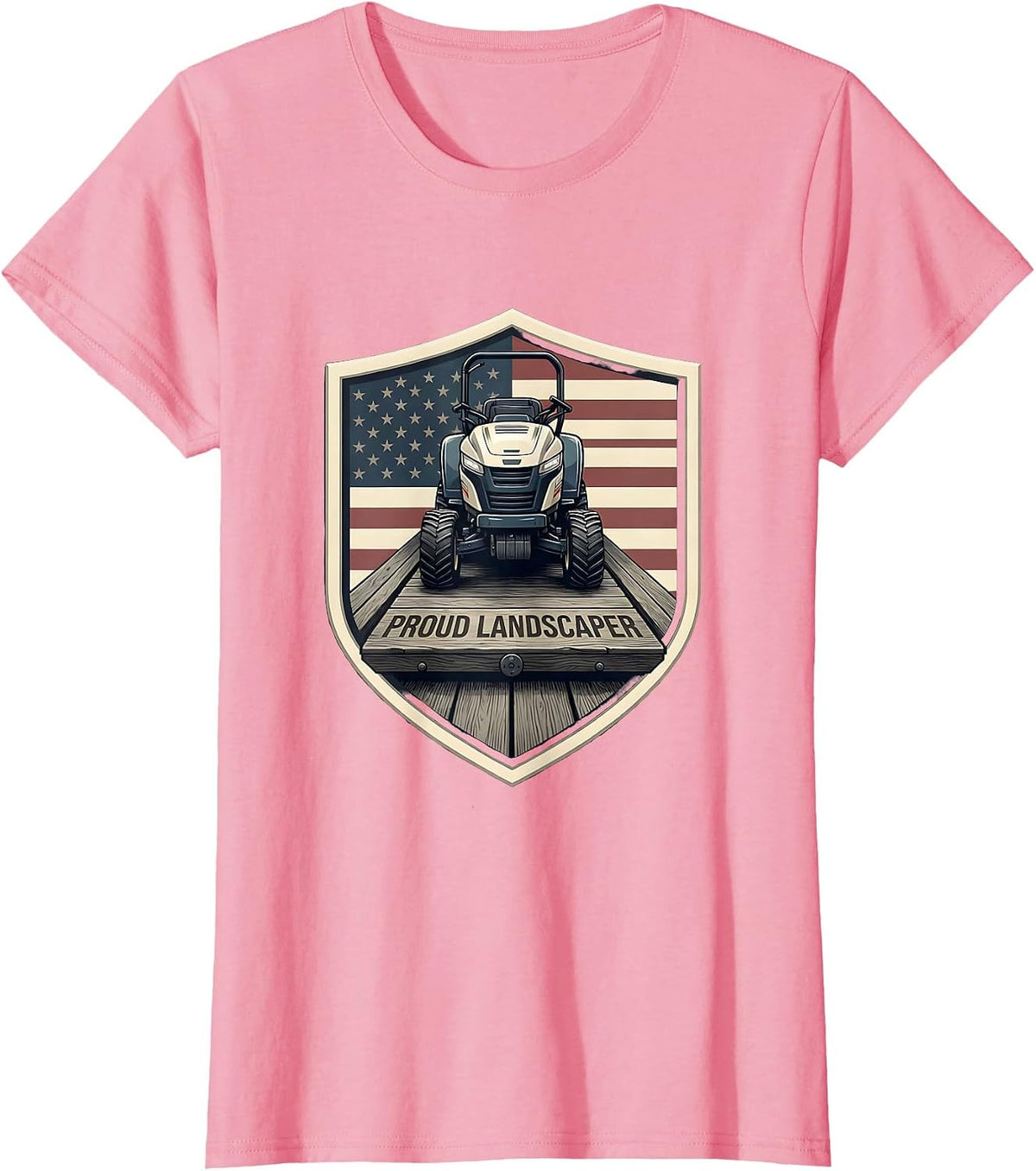 Women's Proud Landscaper Vintage American Flag Patriotic Role Pride T-Shirt - Pink