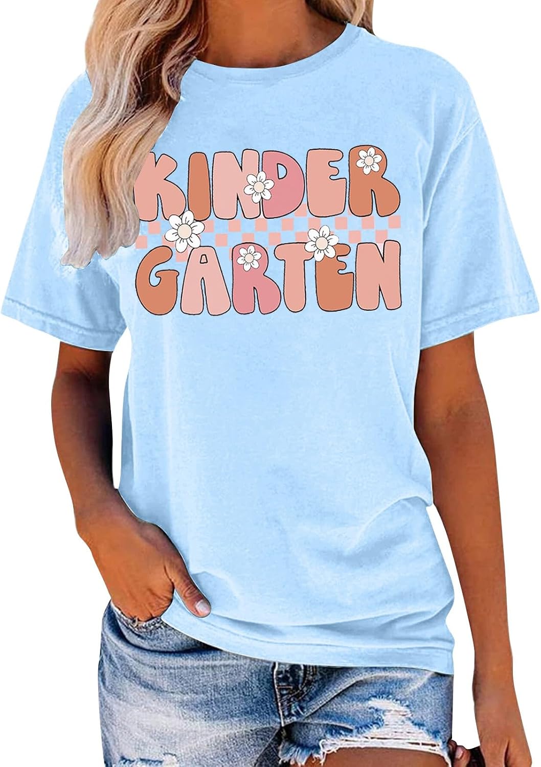 SHAOBGE Teacher Shirts for Women Kindergarten School Nurse Graphic Tee - 3-light Blue