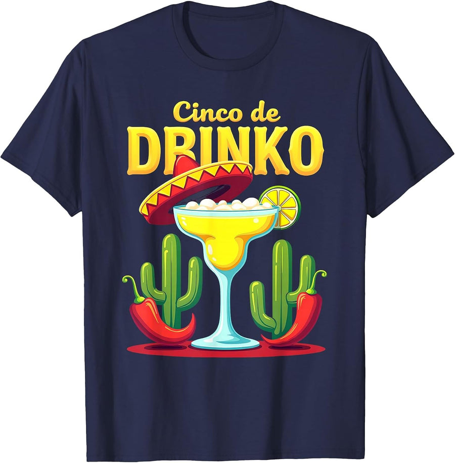 Cinco de Drinko Mens Cinco de Mayo Design T-Shirt - Navy Blue