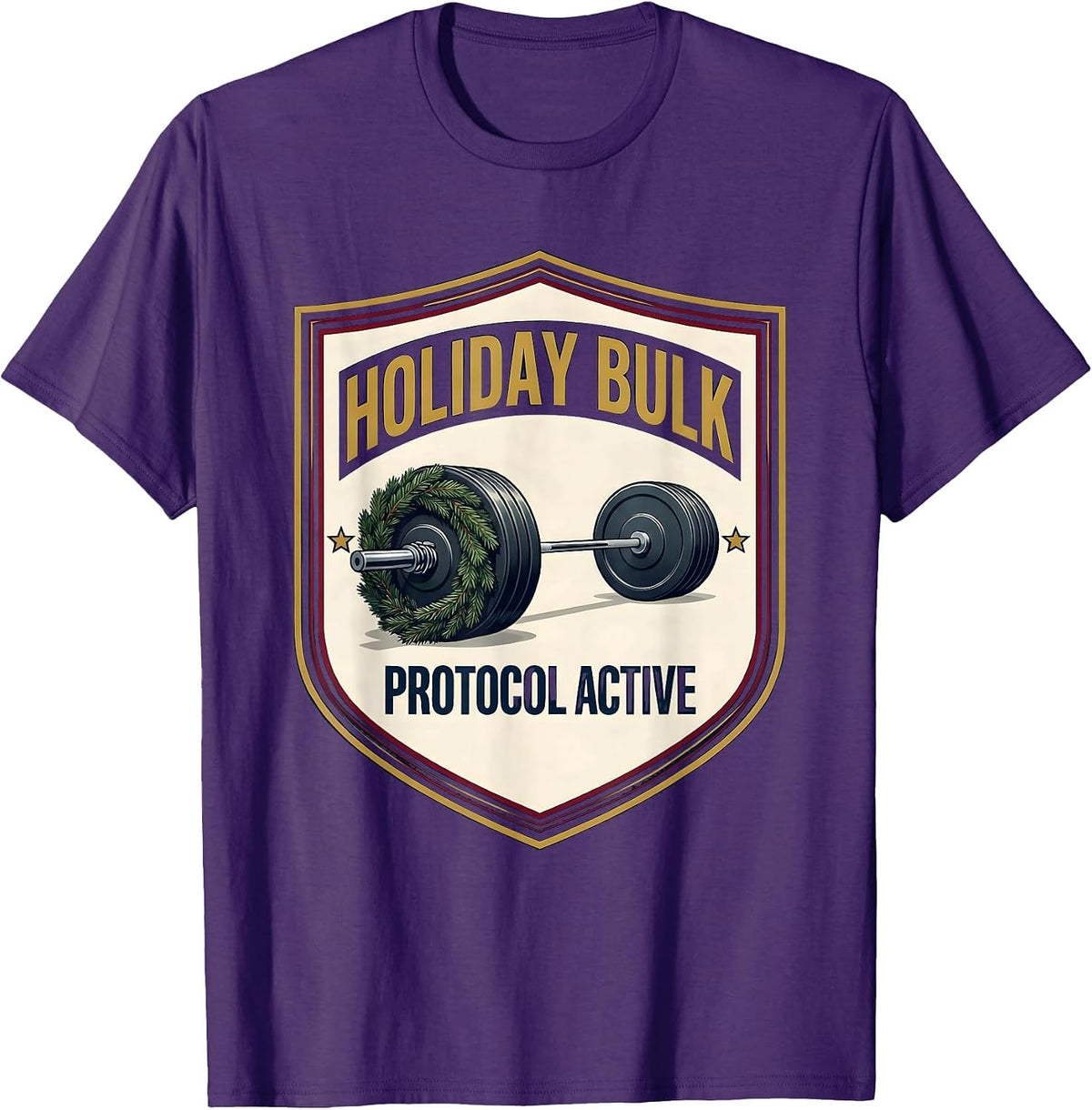 Men's Holiday Bulk Protocol Active Funny Christmas Weightlifting T-Shirt - Purple