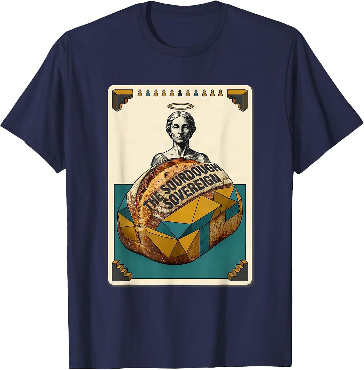 The Sourdough Sovereign Midcentury Modern Parody Tarot Card T-Shirt - Navy Blue