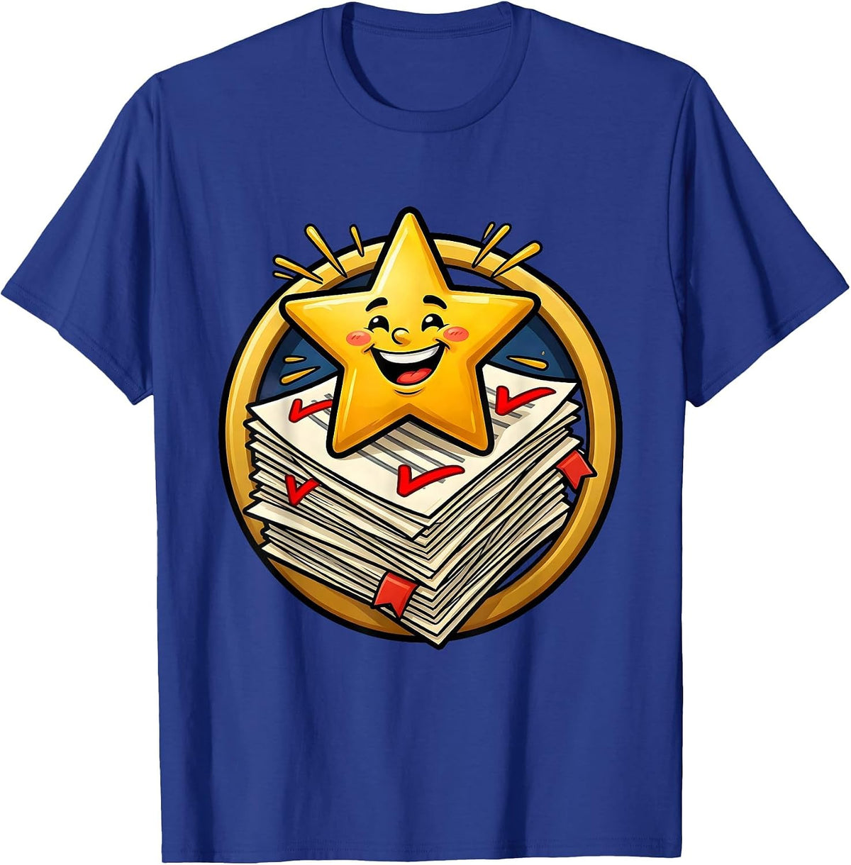 4th Grade Teacher Graded Papers Gold Star Design T-Shirt - Royal Blue