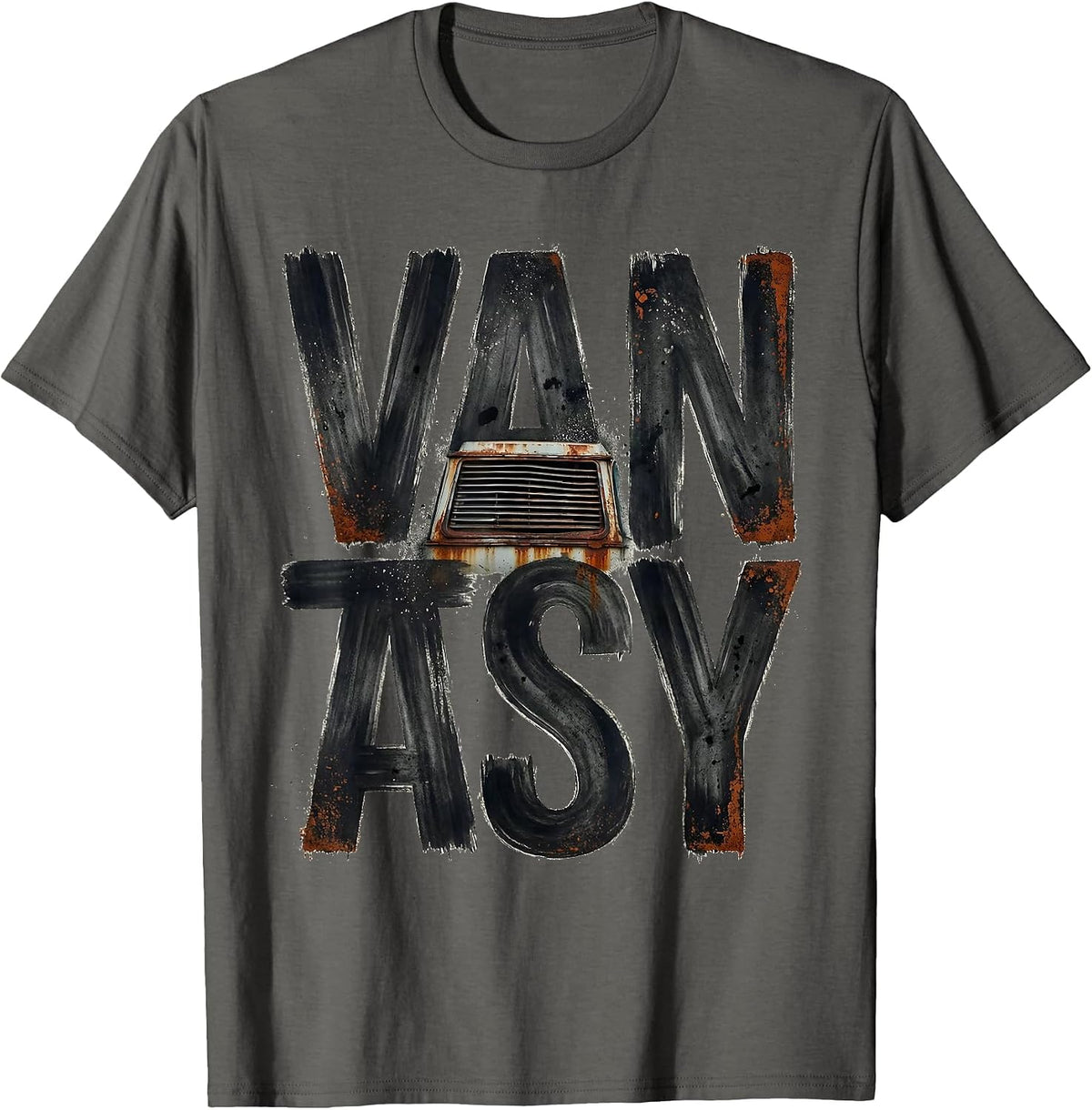Men's Vantasy Retro Van Life Van Enthusiast Road Trip T-Shirt - Asphalt Grey